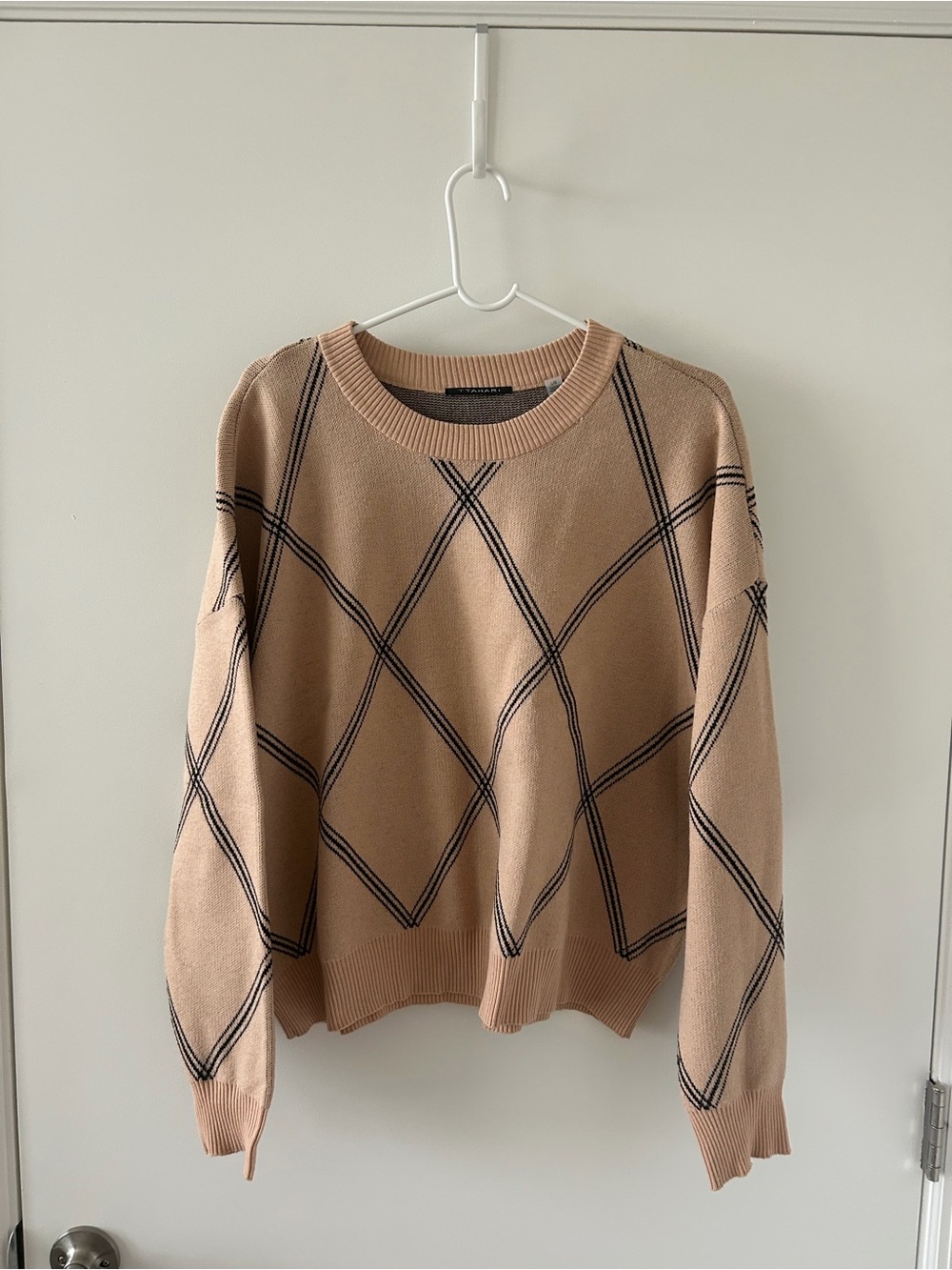 T Tahari Argyle Crewneck Sweater